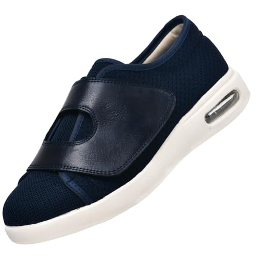 JTNZDAW Schuhe für Geschwollene Füße Herren Herrenschuhe mit Klettverschluss Diabetiker Hausschuhe Breiter Breite Orthopädische(Blue,37.5 EU) von JTNZDAW