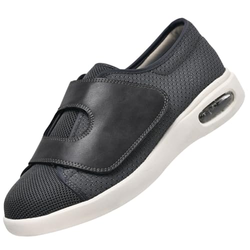 JTNZDAW Schuhe für Geschwollene Füße Herren Herrenschuhe mit Klettverschluss Diabetiker Hausschuhe Breiter Breite Orthopädische(Gray,44.5 EU) von JTNZDAW