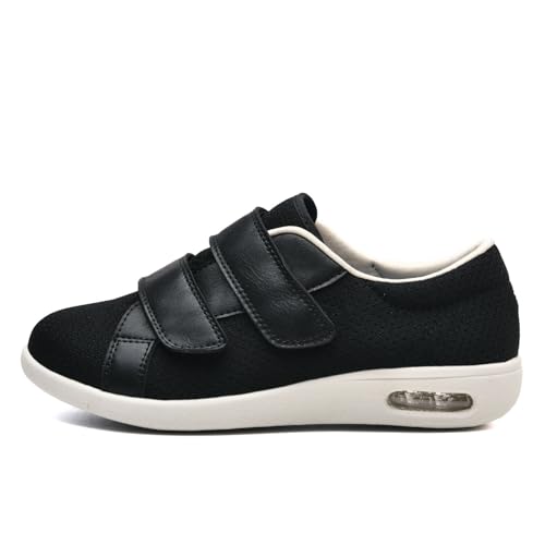 JTNZDAW Senioren Schuhe mit Klettverschluss Herren Diabetiker Hausschuhe Extra Weit Gesundheitsschuhe Damen Verbandsschuhe Ohne SchnüRsenkel(Black,44.5 EU) von JTNZDAW