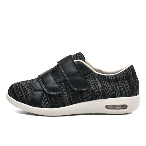 JTNZDAW Senioren Schuhe mit Klettverschluss Herren Diabetiker Hausschuhe Extra Weit Gesundheitsschuhe Damen Verbandsschuhe Ohne SchnüRsenkel(BlackGrey,41 EU) von JTNZDAW