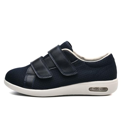 JTNZDAW Senioren Schuhe mit Klettverschluss Herren Diabetiker Hausschuhe Extra Weit Gesundheitsschuhe Damen Verbandsschuhe Ohne SchnüRsenkel(Blue,44.5 EU) von JTNZDAW