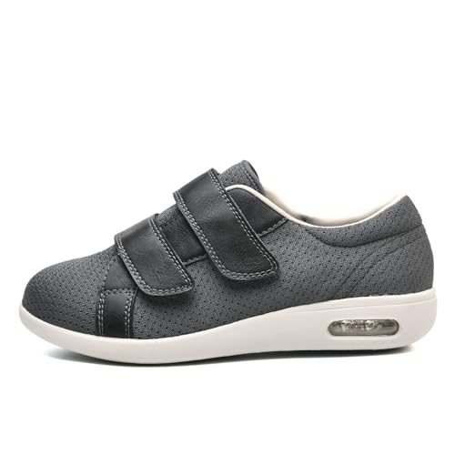 JTNZDAW Senioren Schuhe mit Klettverschluss Herren Diabetiker Hausschuhe Extra Weit Gesundheitsschuhe Damen Verbandsschuhe Ohne SchnüRsenkel(Gray,40.5 EU) von JTNZDAW