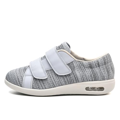 JTNZDAW Senioren Schuhe mit Klettverschluss Herren Diabetiker Hausschuhe Extra Weit Gesundheitsschuhe Damen Verbandsschuhe Ohne SchnüRsenkel(LightGrey,40.5 EU) von JTNZDAW