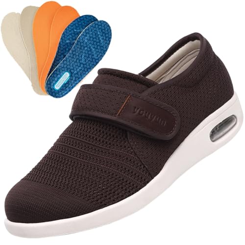 JTNZDAW Verbandschuhe Herren Extra Weit Hallux Valgus Schuhe mit Klettverschluss Gesundheitsschuh für Senioren Freizeits Diabetiker(Brown,42 EU) von JTNZDAW