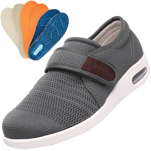 JTNZDAW Verbandschuhe Herren Extra Weit Hallux Valgus Schuhe mit Klettverschluss Gesundheitsschuh für Senioren Freizeits Diabetiker(Gray,43.5 EU) von JTNZDAW