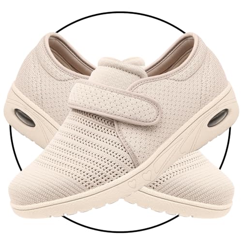 JTNZDAW Verbandsschuhe Damen Hausschuhe Senioren Slip On Sneaker Atmungsaktiv Mesh Leiche Freizeitschuhe Bequeme Turnschuhe Sportschuhe Indoor Outdoor Schuhe(Beige,40 EU) von JTNZDAW