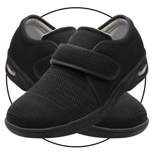 JTNZDAW Verbandsschuhe Damen Hausschuhe Senioren Slip On Sneaker Atmungsaktiv Mesh Leiche Freizeitschuhe Bequeme Turnschuhe Sportschuhe Indoor Outdoor Schuhe(Black,39 EU) von JTNZDAW