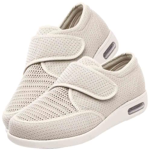 JTNZDAW Verbandsschuhe Damen Turnschuhe mit Klettverschluss Diabetiker Schuhe Extra Weit Hallux Valgus Geschwollene Füße Hausschuhe(Beige,39 EU) von JTNZDAW