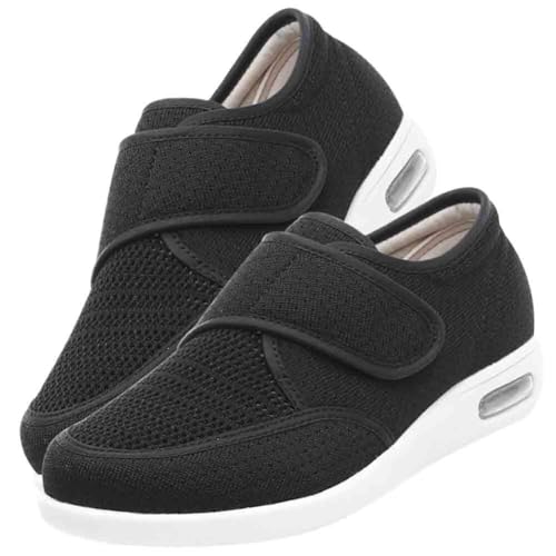 JTNZDAW Verbandsschuhe Damen Turnschuhe mit Klettverschluss Diabetiker Schuhe Extra Weit Hallux Valgus Geschwollene Füße Hausschuhe(Black,36 EU) von JTNZDAW