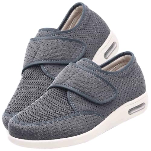 JTNZDAW Verbandsschuhe Damen Turnschuhe mit Klettverschluss Diabetiker Schuhe Extra Weit Hallux Valgus Geschwollene Füße Hausschuhe(Gray,40 EU) von JTNZDAW