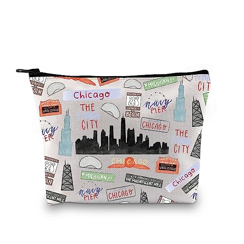 Chicago Themed Gift Chicago Skyline Gift Illinois Souvenir Gift Chicago Travel Gift Bag Chicago Girls Trip Makeup Bag, Chicago Bag Eu, Kosmetiktasche mit Druck von JTOUK