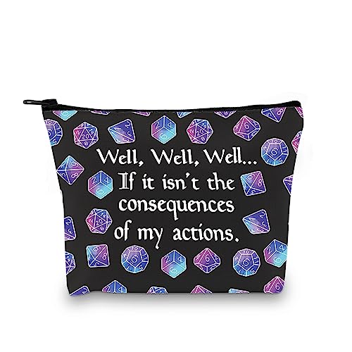 JTOUK DND D20 Würfeltasche, D&D-Zubehörtasche, DM-Spiele, Make-up-Tasche für RPG-Gamer, My Actions Bag EU, Kosmetiktasche mit Aufdruck von JTOUK
