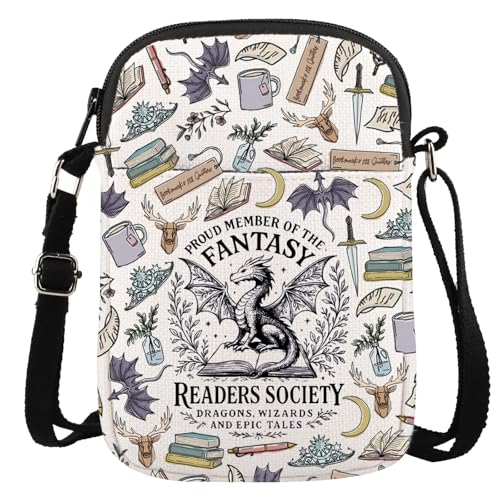 Fantasy Book Inspired Proud Members of Fantasy Readers Fiction Lover Crossbody Bag Book Dragon Gift, Fantasy Cr EU, 5.91 Inches ×8.27 Inches von JTOUK
