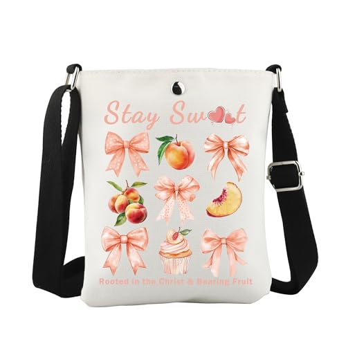 JTOUK Coquette Bow Peach Crossbody Bag Funny Fresh Fruit Gift for Peach Lover, Stay Cb Eu, 8.27 Inches ×6.5 Inches × 0.79 Inches von JTOUK
