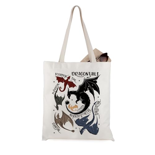 JTOUK Dragon Rider Bookish Gift Fantasy Book Lover Violet Sorrengail Reading Tote Bag, Dragon Tail Tote EU, 13.78 inch x 14.96 inch, Large von JTOUK