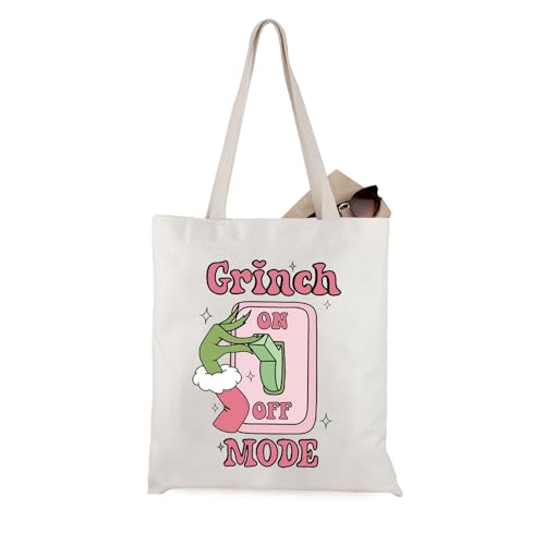 JTOUK Funny Merry Grinmas Grich Hand Grin Mode On Christmas Season Canvas Tote Bag, Grinch Mode Tote EU, 13.78 inch x 14.96 inch, Large von JTOUK