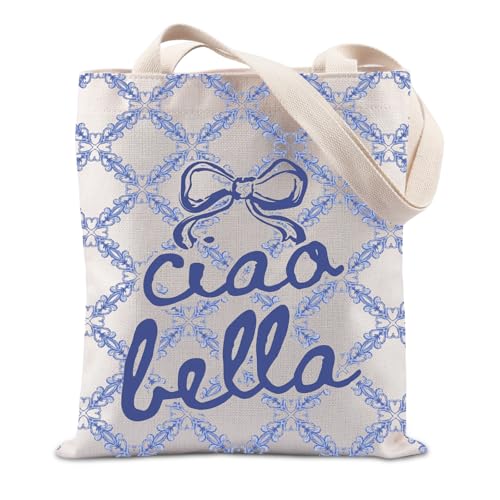JTOUK Italienische Ciao Bella Tragetasche, italienische Inseln, Geschenk, Flitterwochen, Merch, Italien, Reiseliebhaber, Geschenk, Ciao Tote EU, 14.96”* 6.7”* 11.81” ,Large von JTOUK