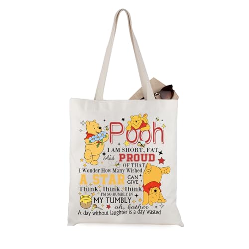 JTOUK Tragetasche mit Pooh-Bär-Motiv, inspirierendes Geschenk "A Day Without Laughter Is A Day Wasted", Pooh I Am Short Tote EU, 13.78 inch x 14.96 inch, Large von JTOUK