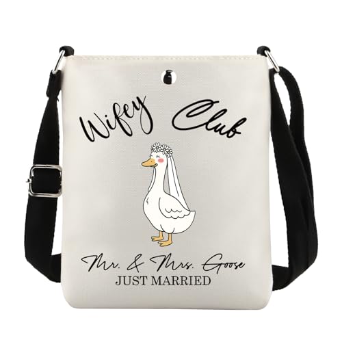 JTOUK Wifey Hubby Goose Crossbody Bag Brautgeschenk Ehepaar Passendes Merch, Wifey Cb Eu, 8.27 Inches ×6.5 Inches × 0.79 Inches von JTOUK