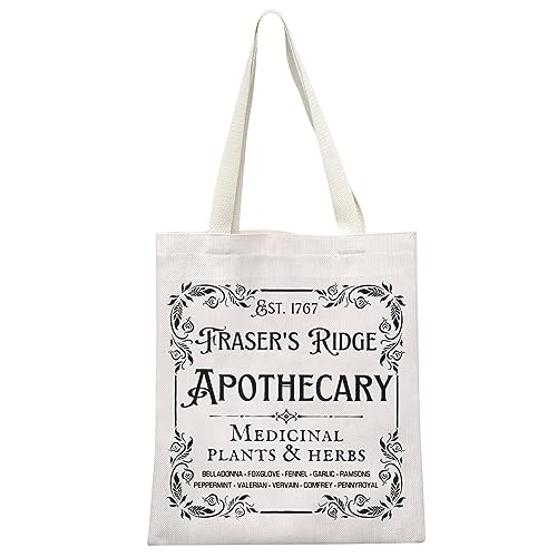 TV-Show inspiriertes Geschenkbuch Merchandise Geschenk Fraser's Ridge Apotheker Est. 1767 Sassenach Tragetasche für Jamie Fraser Fans, Fraser's Ridge Tote EU, 13.78 inch x 14.96 inch, Large von JTOUK