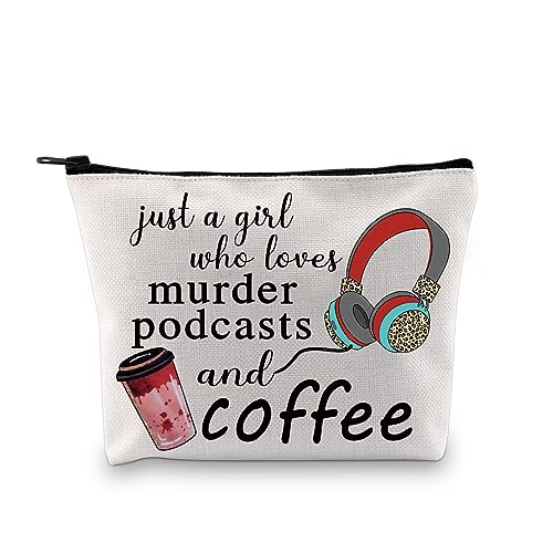 True Crime Junkie Geschenk Murder Crime Podcast Fan Geschenk Just A Girl Who Loves Murder Podcasts und Kaffee Reißverschluss Make-up-Tasche, Liebt Mord Podcasts Tasche Eu, Kosmetiktasche mit Druck von JTOUK