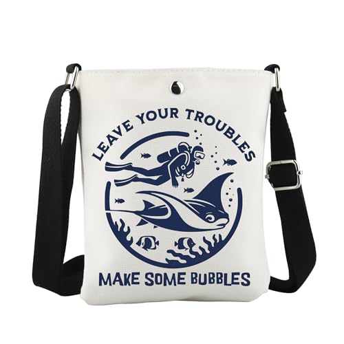 Umhängetasche mit Aufschrift "Leave Your Troubles Make Some Bubbles", Geschenk zum Tauchen, Geschenk für Tauchliebhaber, Some Bubbles Cb EU, 8.27 Inches ×6.5 Inches × 0.79 Inches von JTOUK