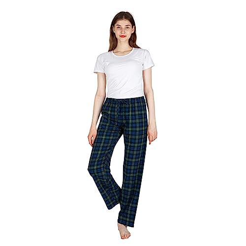 JTPW Damen 100% Baumwolle Super Soft Flanell Pyjama/Lounge Bottoms mit Taschen,Black Green Plaid,Size:XS von JTPW