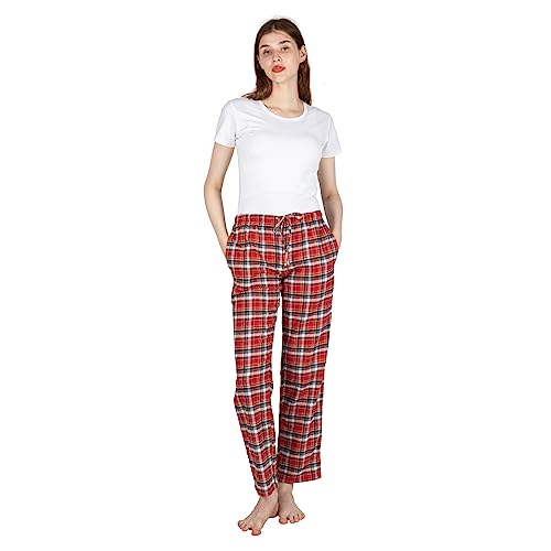 JTPW Damen 100% Baumwolle Super Soft Flanell Pyjama/Lounge Bottoms mit Taschen,Red Navy White Plaid,Size:XL von JTPW