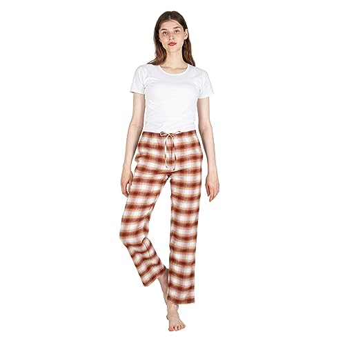 JTPW Damen 100% Baumwolle Super Soft Flanell Pyjama/Lounge Bottoms mit Taschen,Turmeric White Plaid,Size:XS von JTPW