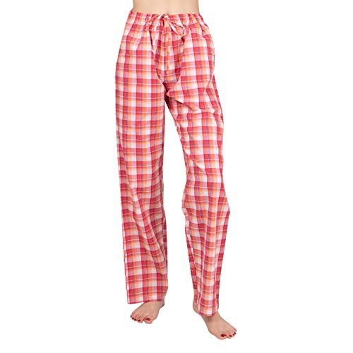 JTPW Damen 100% Baumwolle Woven Poplin Bequeme Pyjama/Lounge Hose mit Taschen,Red Orange Plaid,Size:XS von JTPW