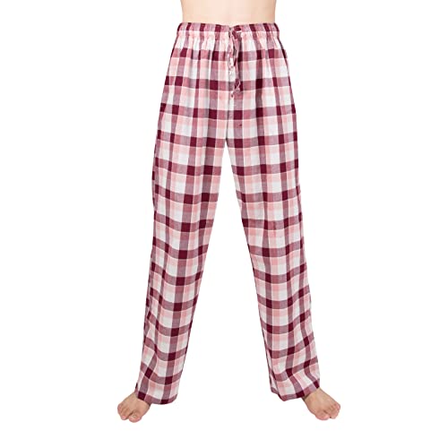 JTPW Herren 100% Baumwolle Gewebte Popeline Bequeme Pyjama/Lounge Hose mit Taschen, Burgundy Plaid, SIZE:L von JTPW