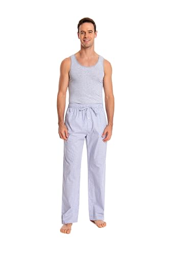 JTPW Herren 100% Baumwolle Gewebte Popeline Bequeme Pyjama/Lounge Hose mit Taschen, Grey Black Plaid, SIZE:XXL von JTPW
