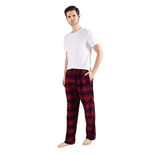 JTPW Men's 100% Cotton Flannel Sleep Pajama Pants with Pockets, Navy Red Plaid, Size: M von JTPW