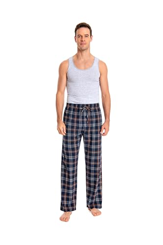 JTPW Men's 100% Cotton Flannel Sleep Pajama Pants with Pockets, Yellowish Navy Plaid, Size: XL von JTPW