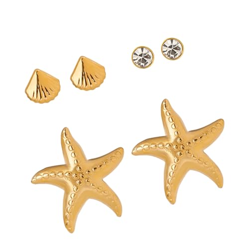 3 Paar Einzigartige Seesternschalen Ohrringe Set Edelstahl Stapelstapelohrstifte Handgefertigtes Accessoire Für Freizeitkleidung 3 Paar Einzigartige Seesternschalen Ohrringe Set Edelstahl Stapelstapelohrstifte Handgefertigtes Accessoire Für Freizeitkleidung von JTQYFI