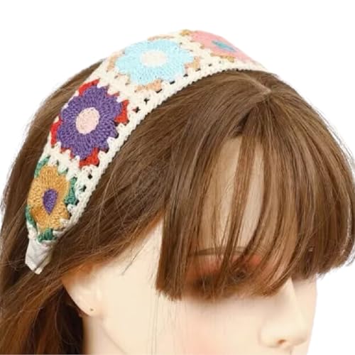 Floral Gestricktes Stirnband Für Frauen Stretch Turban Florales Gehäkeltes Quadrat Ethnisches Krawatten Kopfwickel Stirnband Florales Stirnband von JTQYFI