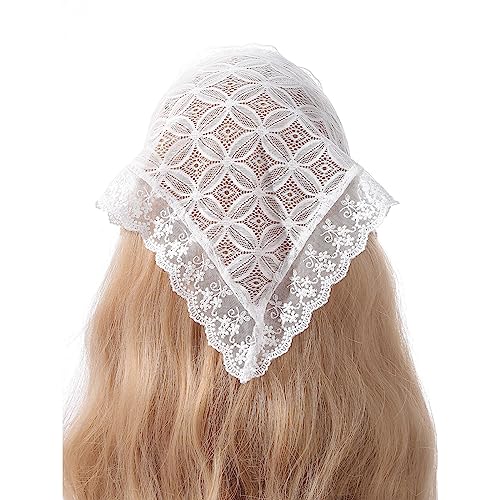 JTQYFI Hübsches Spitzen Bandana Transparentes Haartuch Zum Binden Kopftuch Blumenmuster Atmungsaktiver Turban Für Mädchen Foto Requisiten Spitzen Stirnbänder Für Frauen Breite Blumen Braut von JTQYFI