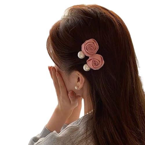 JTQYFI Elegante Große Blumen Haarnadel Stoff Rosen Haarspange Retro Haarspangen Hochzeit Braut Haarnadeln Zubehör Für Frauen Und Mädchen Seitliche Perlen Haarnadel Temperament Haar Accessoires von JTQYFI