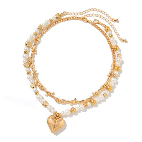 JTQYFI Packung Von 2 Trendigen Perlen Hals Schmuck Herz Anhänger Halskette Doppelschicht Halskettenlegierung Textur Geeignet Für Frauen Mädchen Geeignet JTQYFI Packung Von 2 Trendigen Perlen Hals Schmuck Herz Anhänger Halskette Doppelschicht Halskettenlegierung Textur Geeignet Für Frauen Mädchen Geeignet von JTQYFI
