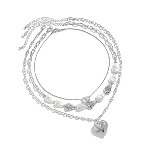 JTQYFI Packung Von 3 Kunstperlen Halsketten Mit Herzheizen Mit Mehrschichtiger Neckkette Verstellbarer Schlüsselbeutelkette Für Frauen JTQYFI Packung Von 3 Kunstperlen Halsketten Mit Herzheizen Mit Mehrschichtiger Neckkette Verstellbarer Schlüsselbeutelkette Für Frauen von JTQYFI