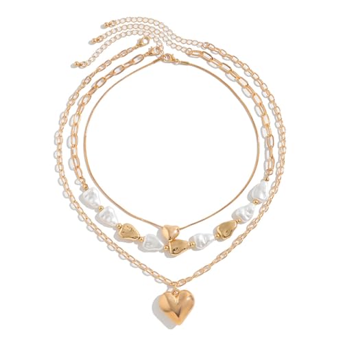 JTQYFI Packung Von 3 Kunstperlen Halsketten Mit Herzheizen Mit Mehrschichtiger Neckkette Verstellbarer Schlüsselbeutelkette Für Frauen JTQYFI Packung Von 3 Kunstperlen Halsketten Mit Herzheizen Mit Mehrschichtiger Neckkette Verstellbarer Schlüsselbeutelkette Für Frauen von JTQYFI