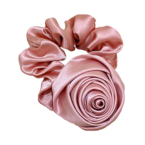 Rose Elastische Haargummis Pferdeschwanz Band Scrunchies Ringe Für Frauen Hochzeit Braut Party Frisuren Dekoration Große Rose Haar Seil von JTQYFI