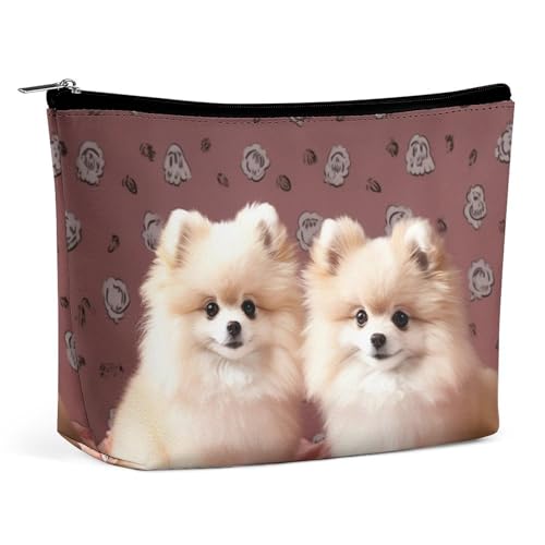 JTREHY Damen-Kosmetiktasche, Zwergspitz-Welpen und Punktdruck, großes Fassungsvermögen, tragbar, mit Reißverschluss, Kulturbeutel, Aufbewahrungstasche, wasserdichte Reisebrieftasche für Frauen und JTREHY Damen-Kosmetiktasche, Zwergspitz-Welpen und Punktdruck, großes Fassungsvermögen, tragbar, mit Reißverschluss, Kulturbeutel, Aufbewahrungstasche, wasserdichte Reisebrieftasche für Frauen und von JTREHY