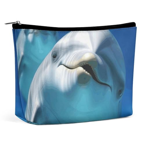 JTREHY Kosmetiktasche für Damen, Delfin mit einem Lächeln, bedruckt, großes Fassungsvermögen, tragbar, mit Reißverschluss, Kulturbeutel, Aufbewahrungstasche, wasserdicht, Reisebrieftasche für Damen JTREHY Kosmetiktasche für Damen, Delfin mit einem Lächeln, bedruckt, großes Fassungsvermögen, tragbar, mit Reißverschluss, Kulturbeutel, Aufbewahrungstasche, wasserdicht, Reisebrieftasche für Damen von JTREHY
