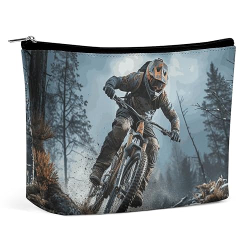 JTREHY Kosmetiktasche für Damen, Motiv: Mountainbike-Turnier, bedruckt, großes Fassungsvermögen, tragbar, mit Reißverschluss, Kulturbeutel, Aufbewahrungstasche, wasserdichte Reisebrieftasche für Damen JTREHY Kosmetiktasche für Damen, Motiv: Mountainbike-Turnier, bedruckt, großes Fassungsvermögen, tragbar, mit Reißverschluss, Kulturbeutel, Aufbewahrungstasche, wasserdichte Reisebrieftasche für Damen von JTREHY