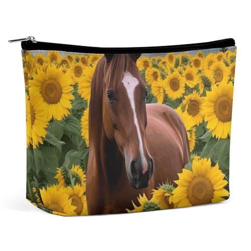 JTREHY Kosmetiktasche für Damen, Motiv: Pferd und Sonnenblume, bedruckt, großes Fassungsvermögen, tragbar, mit Reißverschluss, Kulturbeutel, Aufbewahrungstasche, wasserdichte Reisebrieftasche für JTREHY Kosmetiktasche für Damen, Motiv: Pferd und Sonnenblume, bedruckt, großes Fassungsvermögen, tragbar, mit Reißverschluss, Kulturbeutel, Aufbewahrungstasche, wasserdichte Reisebrieftasche für von JTREHY