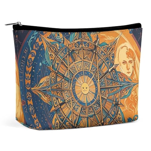 JTREHY Kosmetiktasche für Damen, Mystic Tarotkarte, Sonne und Mond, bedruckt, großes Fassungsvermögen, tragbar, mit Reißverschluss, Kulturbeutel, Aufbewahrungstasche, wasserdichte Reisebrieftasche für von JTREHY