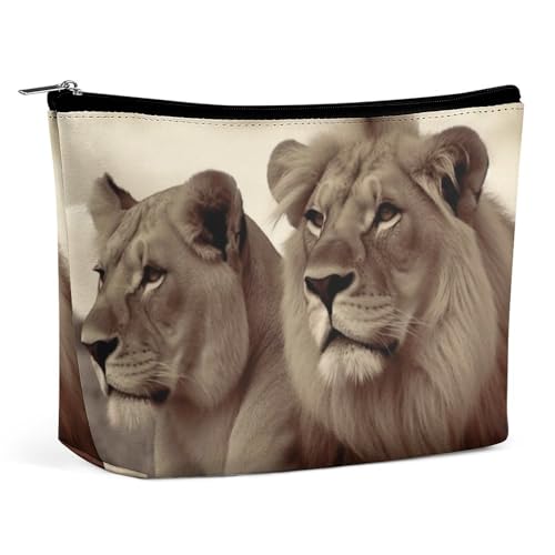JTREHY Kosmetiktasche für Damen, afrikanischer Löwe und Löwin bedruckt, großes Fassungsvermögen, tragbar, mit Reißverschluss, Kulturbeutel, Aufbewahrungstasche, wasserdichte Reisebrieftasche für JTREHY Kosmetiktasche für Damen, afrikanischer Löwe und Löwin bedruckt, großes Fassungsvermögen, tragbar, mit Reißverschluss, Kulturbeutel, Aufbewahrungstasche, wasserdichte Reisebrieftasche für von JTREHY