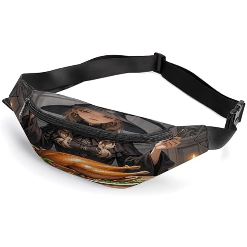 Bauchtasche, Umhängetasche für Damen und Herren, Truthahn mit Kerzendruck, Sport-Hüfttasche, modische Hüfttasche mit verstellbarem Riemen, Schwarz , 36*15cm von JTREWBV