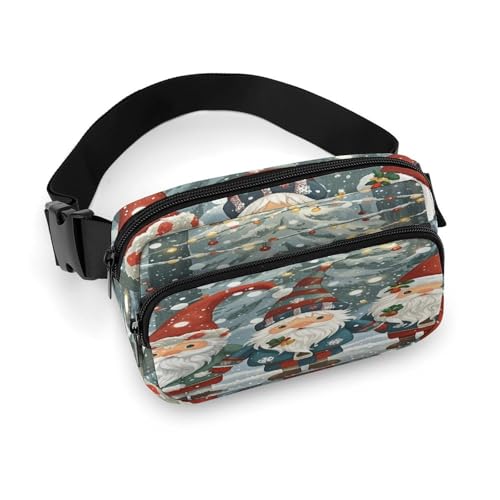 Crossbody-Bauchtasche für Damen und Herren, Weihnachts-Winter-Zwerge, modische Hüfttasche mit verstellbarem Riemen, Schwarz , 20x13cm von JTREWBV